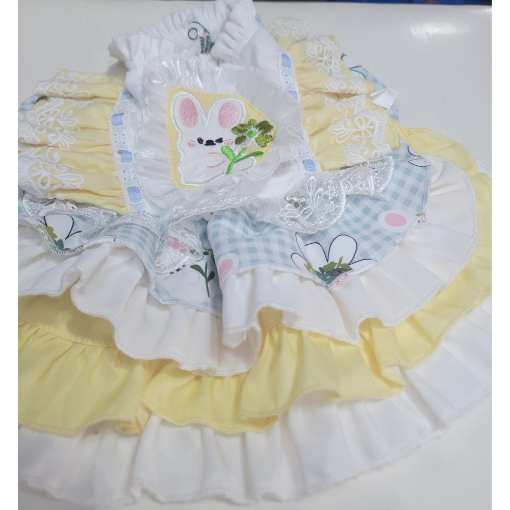 Dog or‎ cat Pastel Bunny Embroidered Tiered Ruffle Pet apparel Dress Small